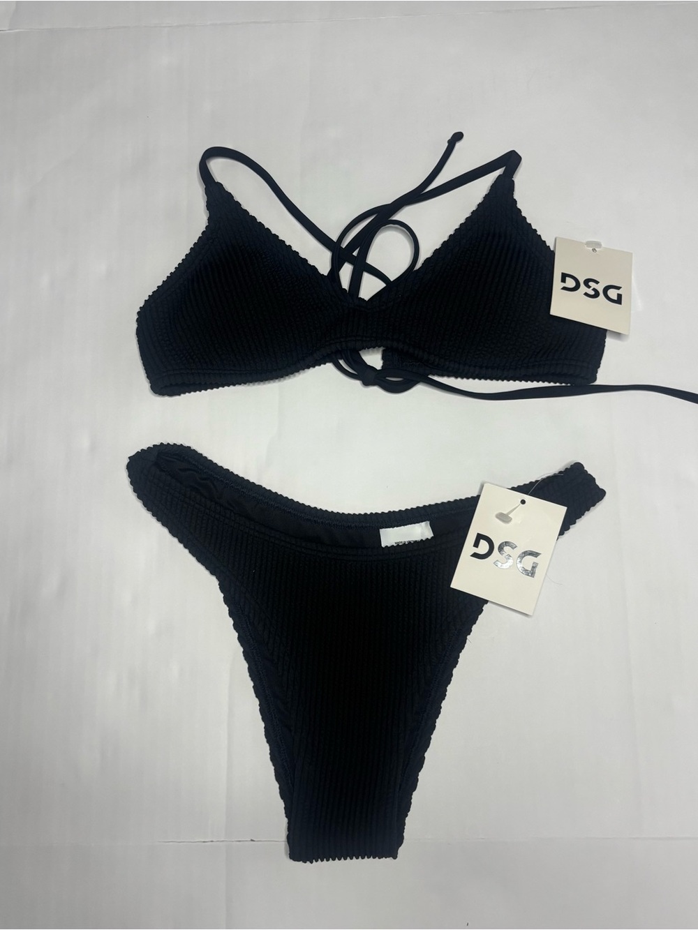 DSG Black Ribbed Tie-Back Bikini Set